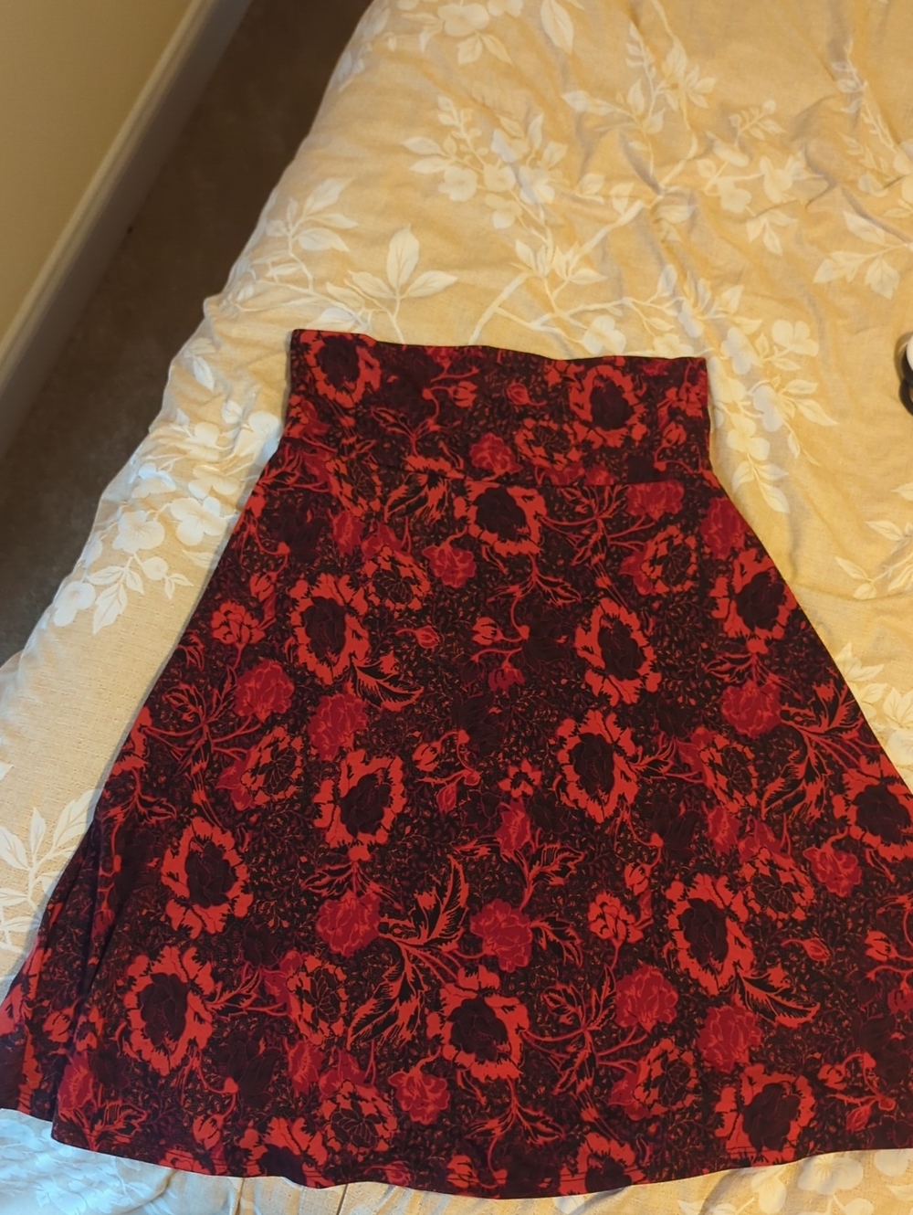 LuLaRoe Red and Black Floral A-Line Skirt